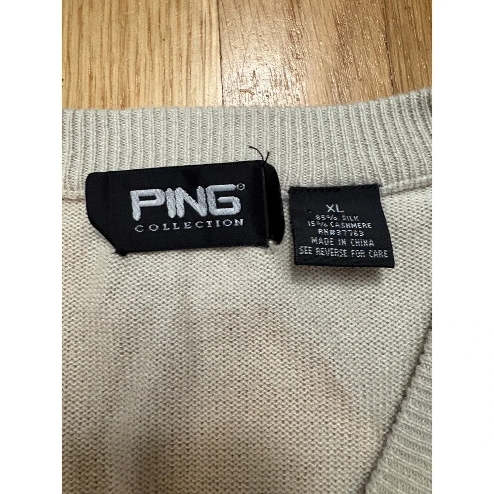Ping Collection Silk Cashmere Sweater Vest Mens XL Cream Argyle V-Neck Golf